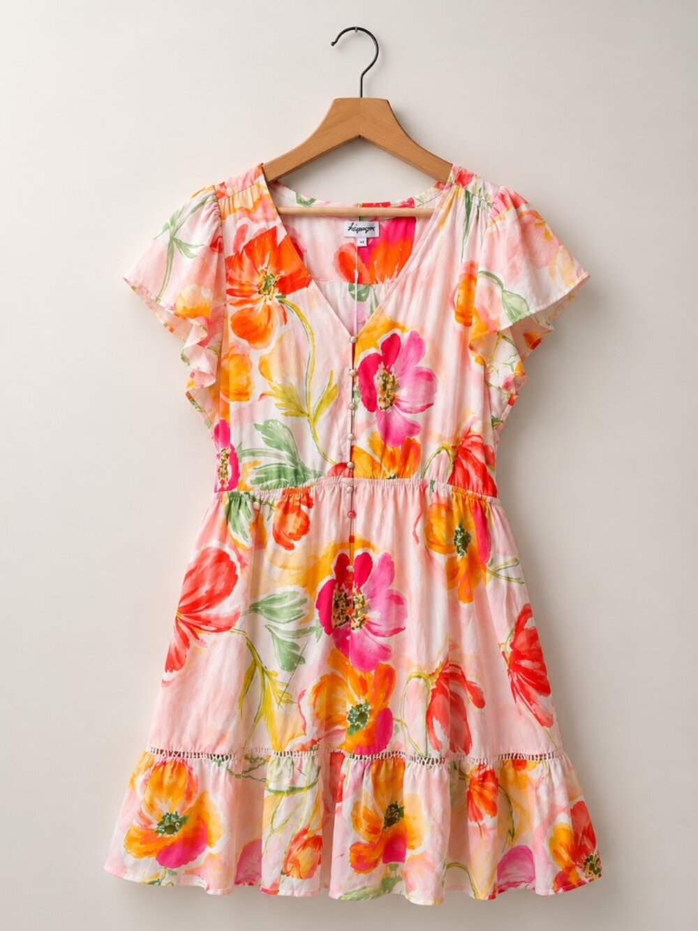 Proud Poppy Brontie Dress Poppies Floral NWT US 26 V-Neck Flutter Sleeve Tiered